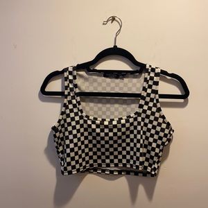 NASTY GAL Black/White Checkered Crop Top